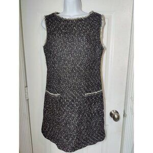 Max Studio Black White Sleeveless Tweed Knee/Mini Shift Dress W Pockets M NWT